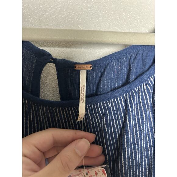 Free People Indigo Dreams Printed Embroidered Blue Boho Mesh Top NWT Sz XS - Picture 5 of 9